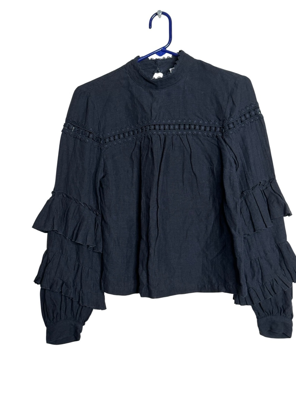 Tracy Reese Hope For Flowers Black Ruffle Tiered Sleeve Blouse Size 2